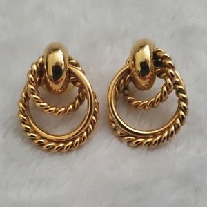 Vintage Goldtone Twisted Hoop Pierced Earrings